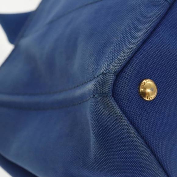 PRADA Canapa MM Hand Bag Canvas Blue Gold Auth 101425 - Picture 15 of 16